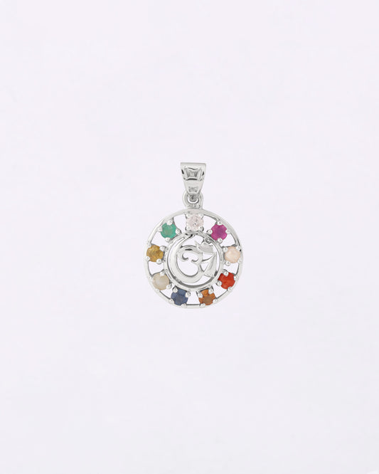 Om Chakra Navratna Pendant in 925 Silver