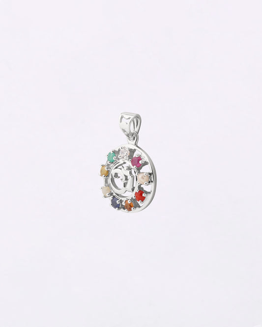 Om Chakra Navratna Pendant in 925 Silver