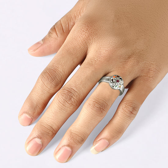 Silver navratna gemstone ring