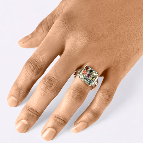 Silver navaratna ring design
