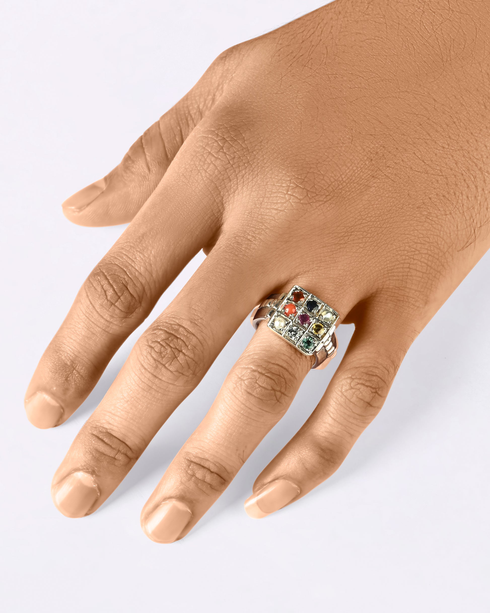 Silver navaratna ring design