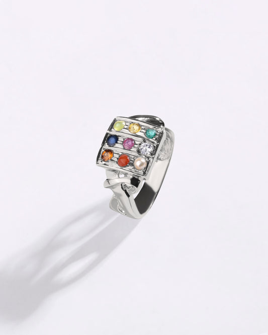 Unique Navratna (Navgrah) Ring in 925 Sterling Silver