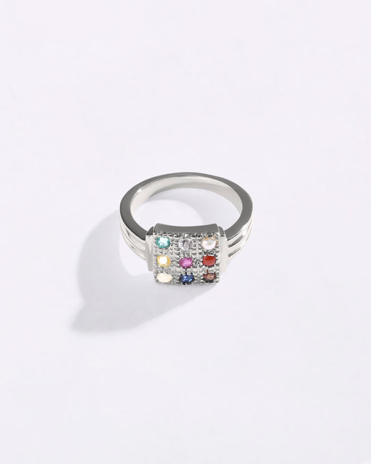 Deluxe Navratna (Navgrah) Ring in 925 Sterling Silver
