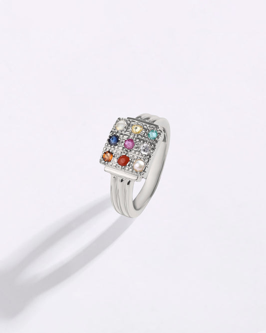 Deluxe Navratna (Navgrah) Ring in 925 Sterling Silver