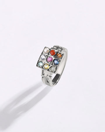 Swastik Navratna (Navgrah) Ring in 925 Sterling Silver