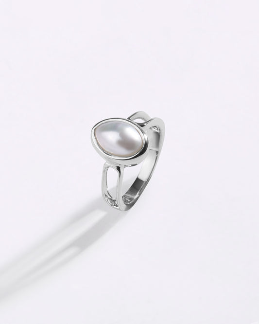 Sleek Pearl (Moti) Ring in 925 Sterling Silver - Shakti U