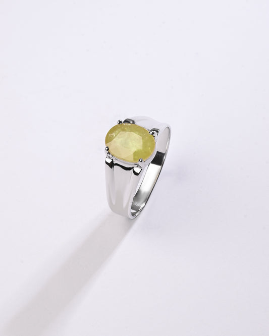 Statement Yellow Sapphire (Pukhraj) Ring in 925 Sterling Silver - Urja