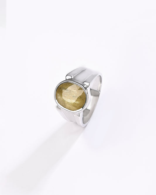 Statement Yellow Sapphire (Pukhraj) Ring in 925 Sterling Silver - Shakti