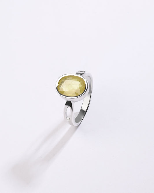 Grace Yellow Sapphire (Pukhraj) Ring in 925 Sterling Silver - Shakti