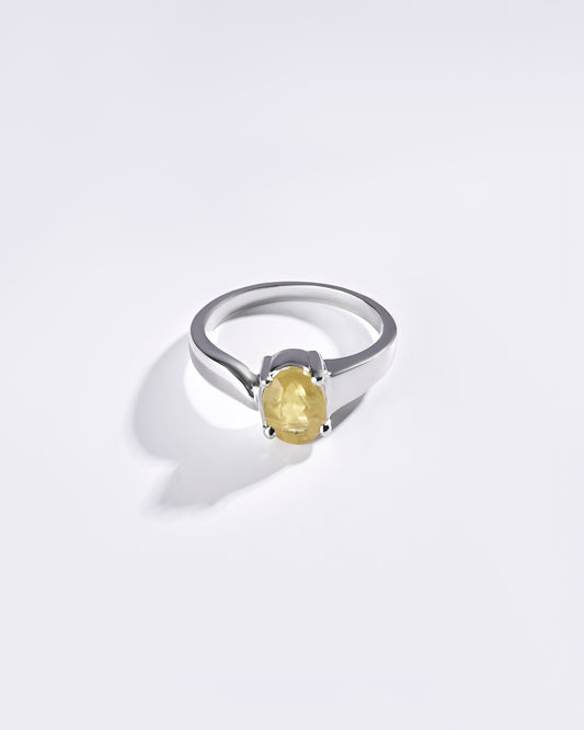 Vibrant Yellow Sapphire (Pukhraj) Ring in 925 Sterling Silver - Urja