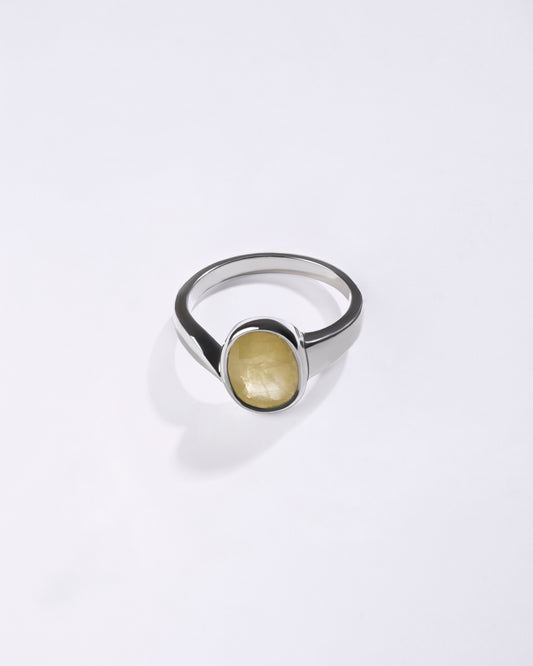 Vibrant Yellow Sapphire (Pukhraj) Ring in 925 Sterling Silver - Shakti