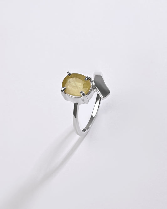 Modern Yellow Sapphire (Pukhraj) Ring in 925 Sterling Silver - Urja Tr