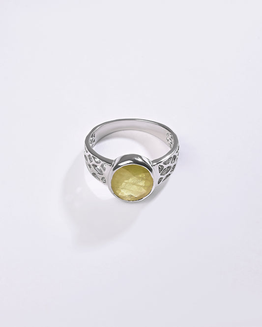 Victorian Yellow Sapphire (Pukhraj) Ring in 925 Sterling Silver - Shakti