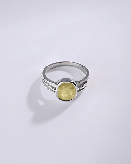 Precious Yellow Sapphire (Pukhraj) Ring in 925 Sterling Silver - Shakti