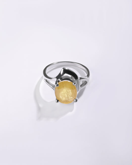 Serene Yellow Sapphire (Pukhraj) Ring in 925 Sterling Silver - Urja