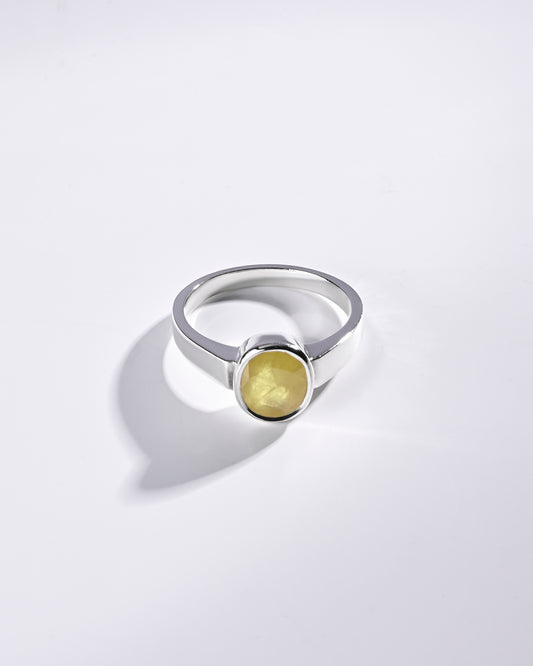 Natural Yellow Sapphire (Pukhraj) Ring in 925 Sterling Silver - Shakti