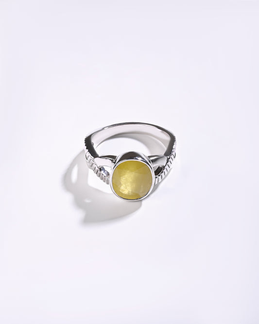 Silver yellow sapphire ring for men