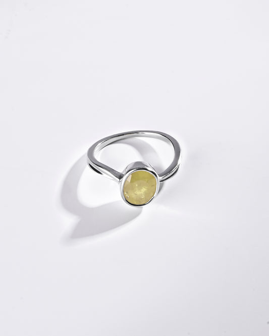 Elegant Yellow Sapphire (Pukhraj) Ring in 925 Sterling Silver - Shakti