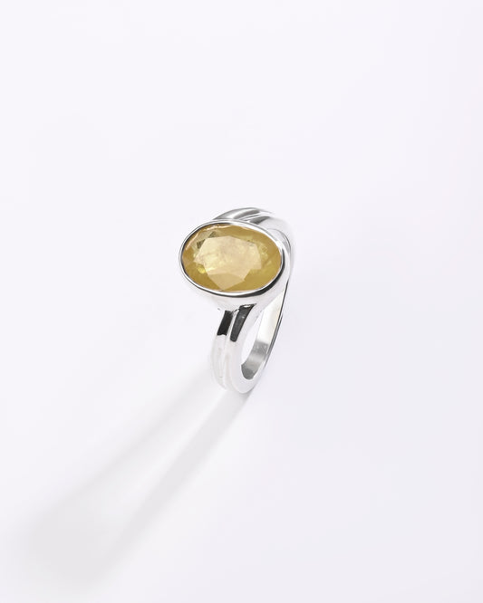 Promise Yellow Sapphire (Pukhraj) Ring in 925 Sterling Silver - Shakti