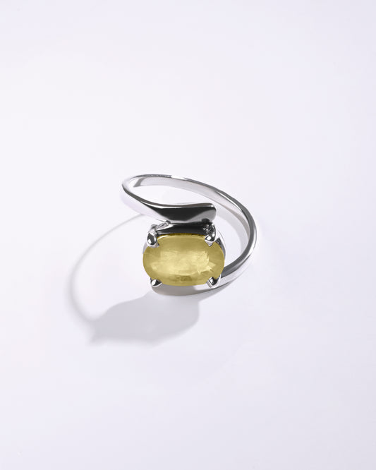 Radiant Yellow Sapphire (Pukhraj) Ring in 925 Sterling Silver - Urja