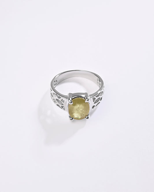 Victorian Yellow Sapphire (Pukhraj) Ring in 925 Sterling Silver - Urja