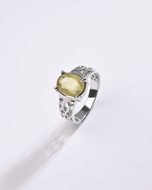 Victorian Yellow Sapphire (Pukhraj) Ring in 925 Sterling Silver - Urja
