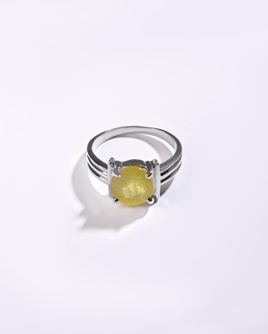 Deluxe Yellow Sapphire (Pukhraj) Ring in 925 Sterling Silver - Urja