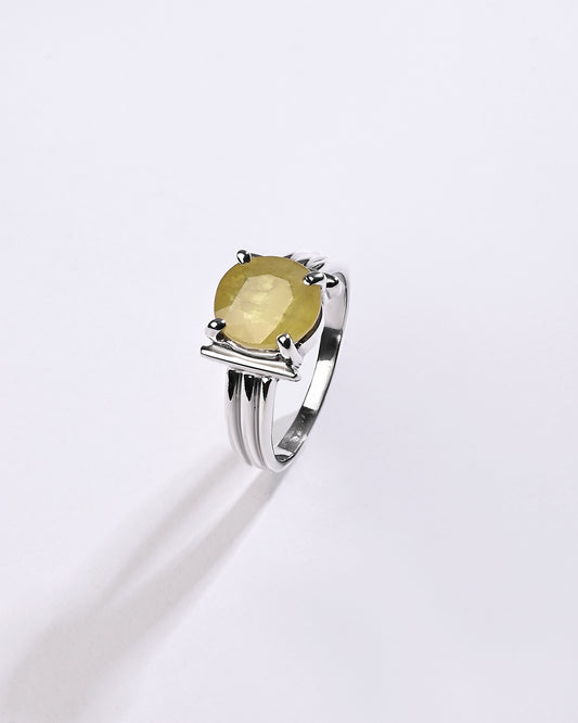 Deluxe Yellow Sapphire (Pukhraj) Ring in 925 Sterling Silver - Urja