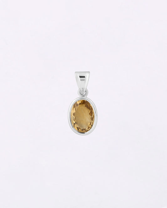 Plain Light Golden Topaz Pendant in 925 Silver