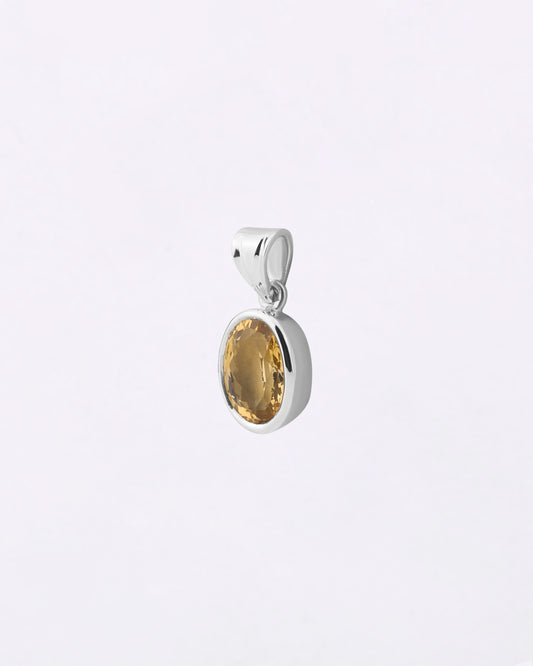 Plain Light Golden Topaz Pendant in 925 Silver