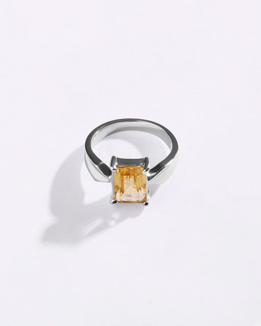 Charming Golden Topaz (Sunahara Pukhraj) Ring in 925 Sterling Silver - Urja Sq