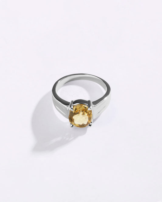 Statement Golden Topaz (Sunahara Pukhraj) Ring in 925 Sterling Silver - Urja