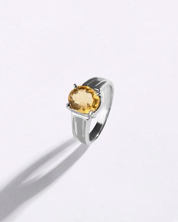 Statement Golden Topaz (Sunahara Pukhraj) Ring in 925 Sterling Silver - Urja