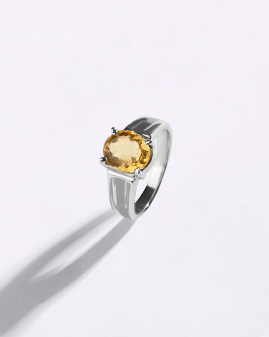 Statement Golden Topaz (Sunahara Pukhraj) Ring in 925 Sterling Silver - Urja