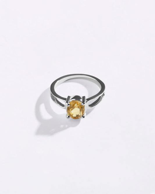 Sleek Golden Topaz (Sunahara Pukhraj) Ring in 925 Sterling Silver - Urja