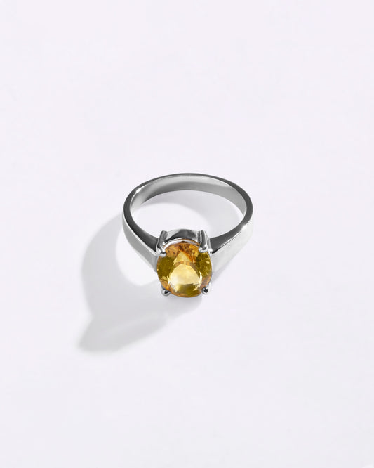 Natural Golden Topaz (Sunahara Pukhraj) Ring in 925 Sterling Silver - Urja