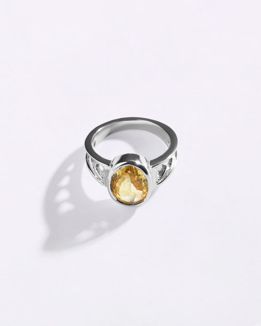 Cherished Golden Topaz (Sunahara Pukhraj) Ring in 925 Sterling Silver - Shakti