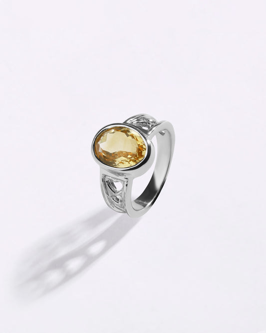 Cherished Golden Topaz (Sunahara Pukhraj) Ring in 925 Sterling Silver - Shakti
