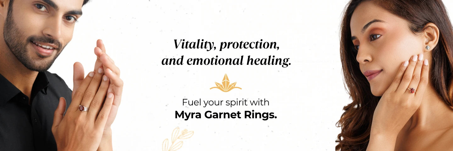 Myra Garnet Silver Rings in Male and Female Hand