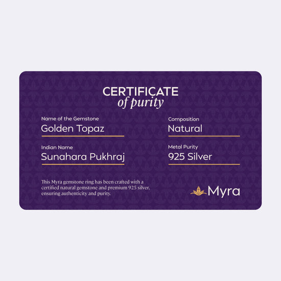 Certificate of Purity of Golden Topaz in 925 Silver