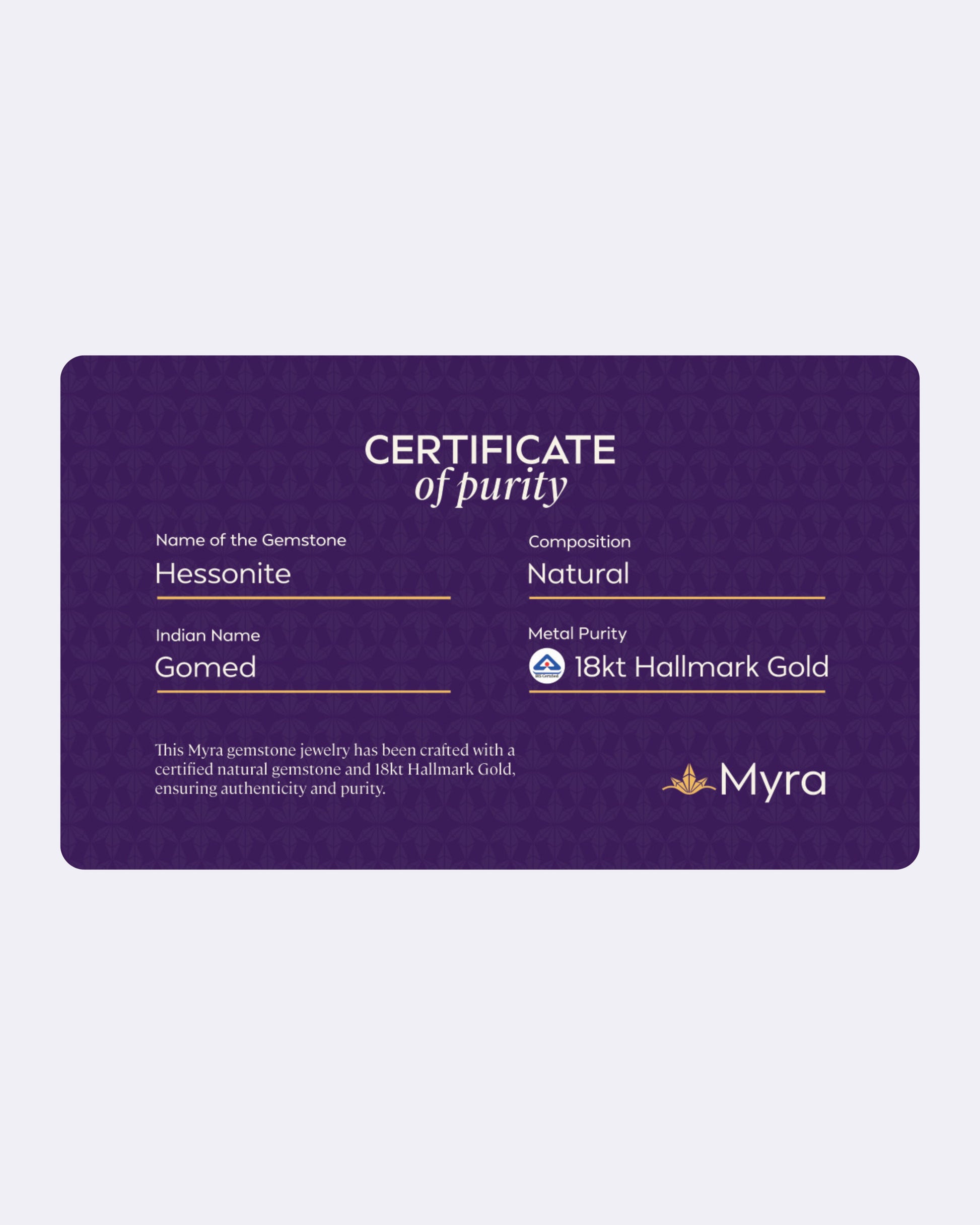 Certificate of Purity of Hessonite 18K Hallmark Gold