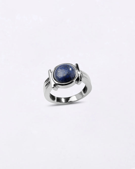 Deluxe Lapis Lazuli (Lajward) Ring in 925 Sterling Silver - Round Shakti