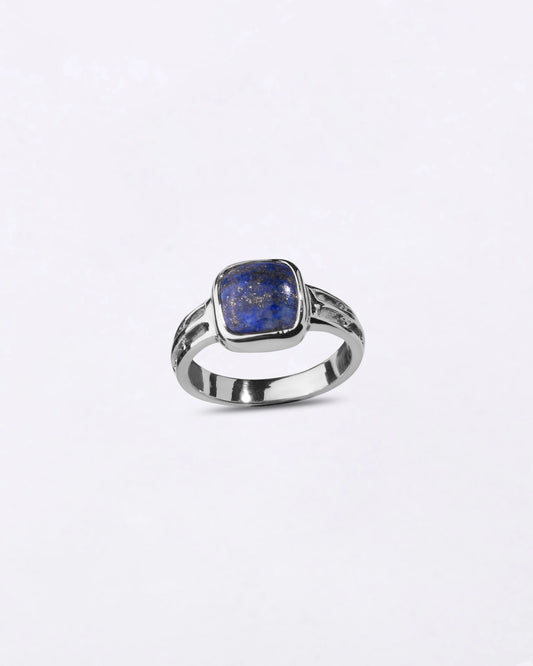 Luxe Lapis Lazuli (Lajward) Ring in 925 Sterling Silver - Cushion Shakti