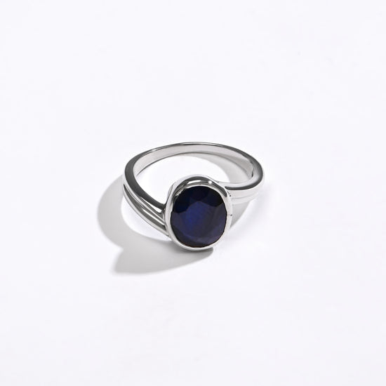 Refined Blue Sapphire (Neelam) Ring – 925 Silver - 1153B - Myra
