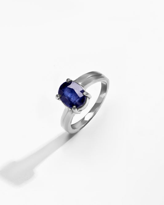 Dark Bold Blue Sapphire Silver RIng buy from Myra Gems