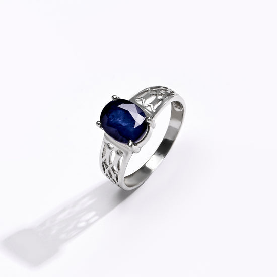 Blue Sapphire (Neelam) Ring – Sleek 925 Silver - #1162N4 - Myra
