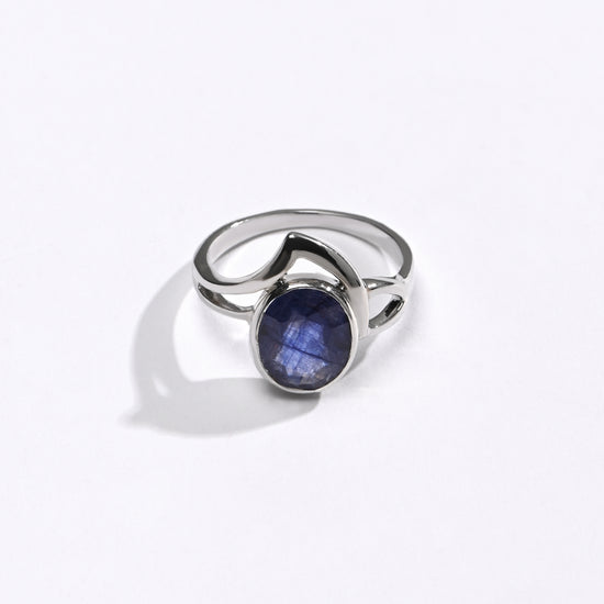 Elevated Blue Sapphire (Neelam) Ring – 925 Silver - #1192B - Myra