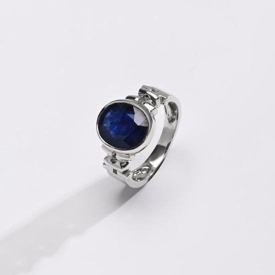 Designer Blue Sapphire (Neelam) Ring – 925 Silver - #1199B - Myra