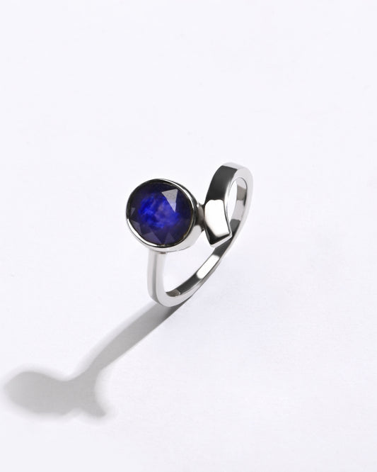 Blue Sapphire (Neelam) Ring – Light, Natural, Silver - #1202B - Myra