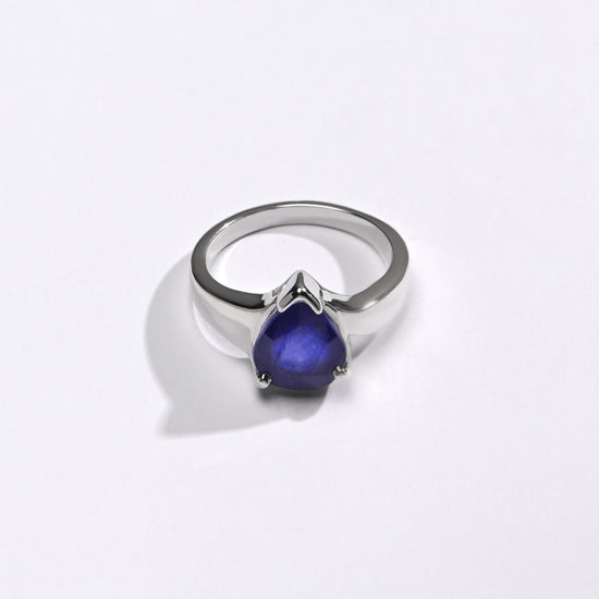 Blue Sapphire (Neelam) Ring – Precision Cut, 925 Silver - #1203N3 Drop - Myra